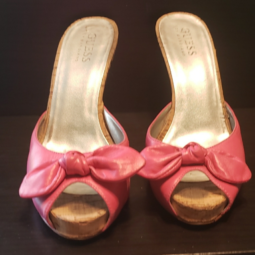 Guess Pink Leather Bow Stilettos